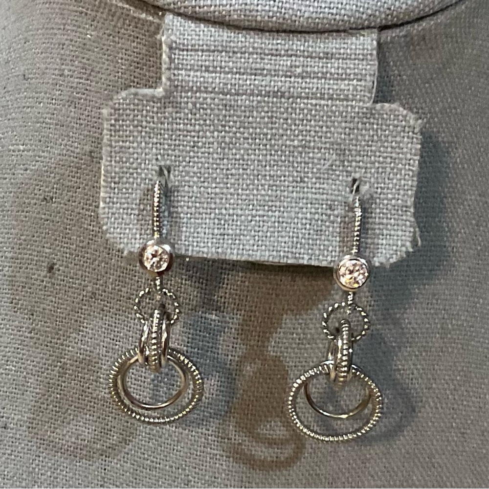 Judith Ripka: twisted rope/links cubic zirconia sterling silver dangle earrings